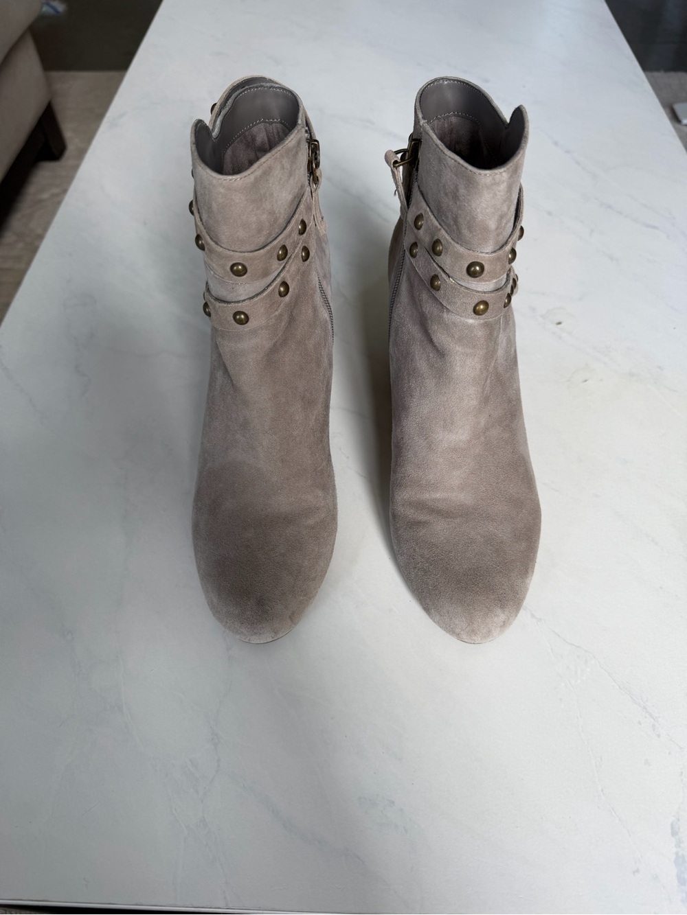 BP Taupe Gray Suede Studded Ankle Booties